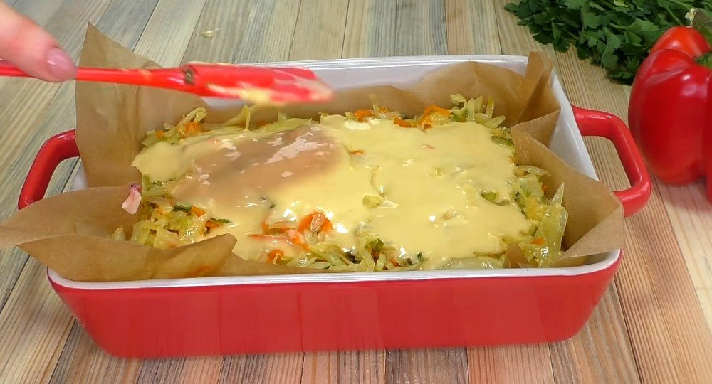 Капустная запеканка с курицей