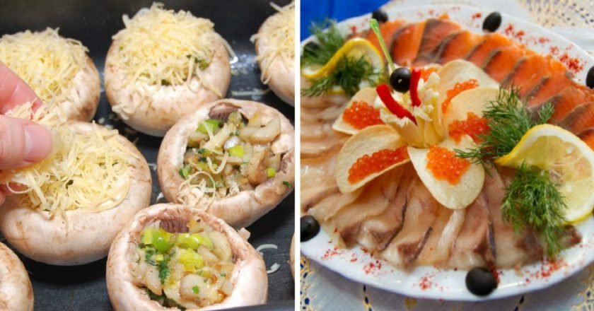 фаршированные грибы и нарезка