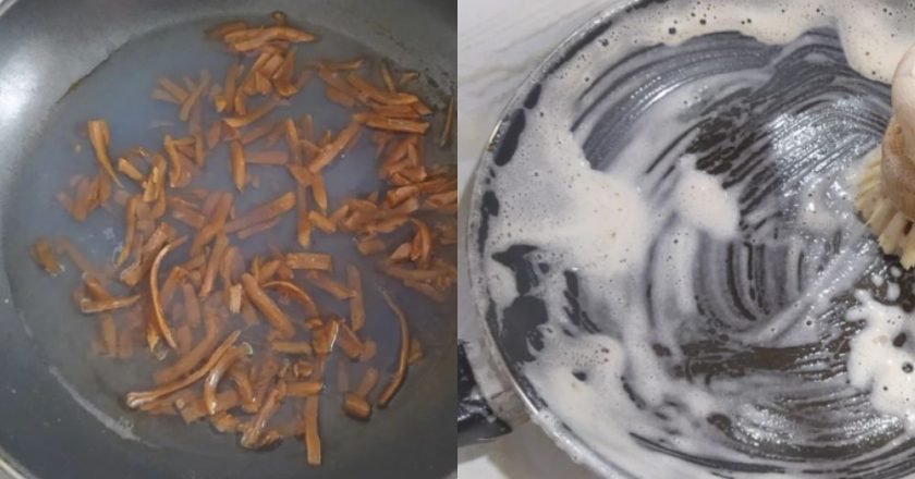 отмыть сковороду мылом