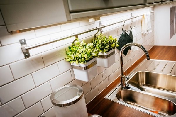 вазон над рабочей поверхностью