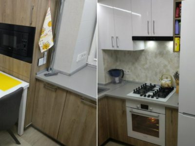 Кухня в хрущевке с холодильником и посудомойкой