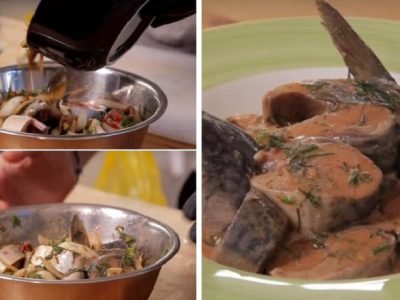 Маринованная скумбрия с томатами