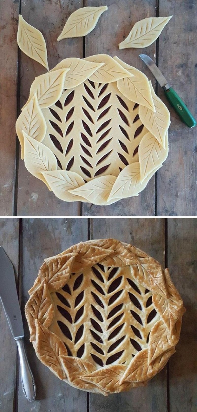 Украшение пирога листочки