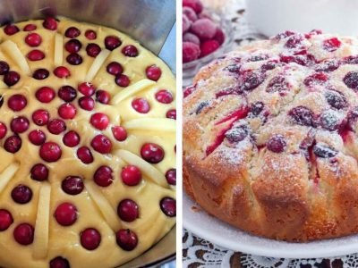 Шарлотка с вишней и яблоками