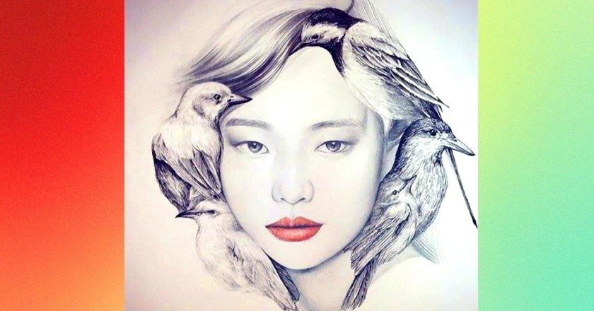 тест с девушкой и птицей