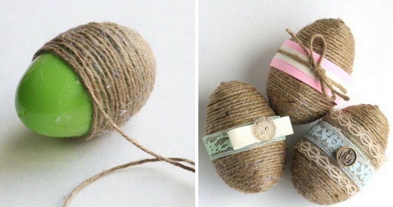 Джутово-кружевное украшение яиц