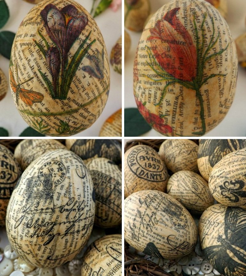 декор яиц с помощью газеты