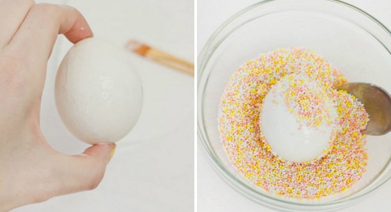 Украшение яиц с помощью разноцветным драже