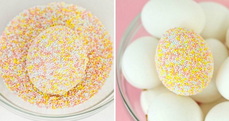 Украшение яиц разноцветным драже