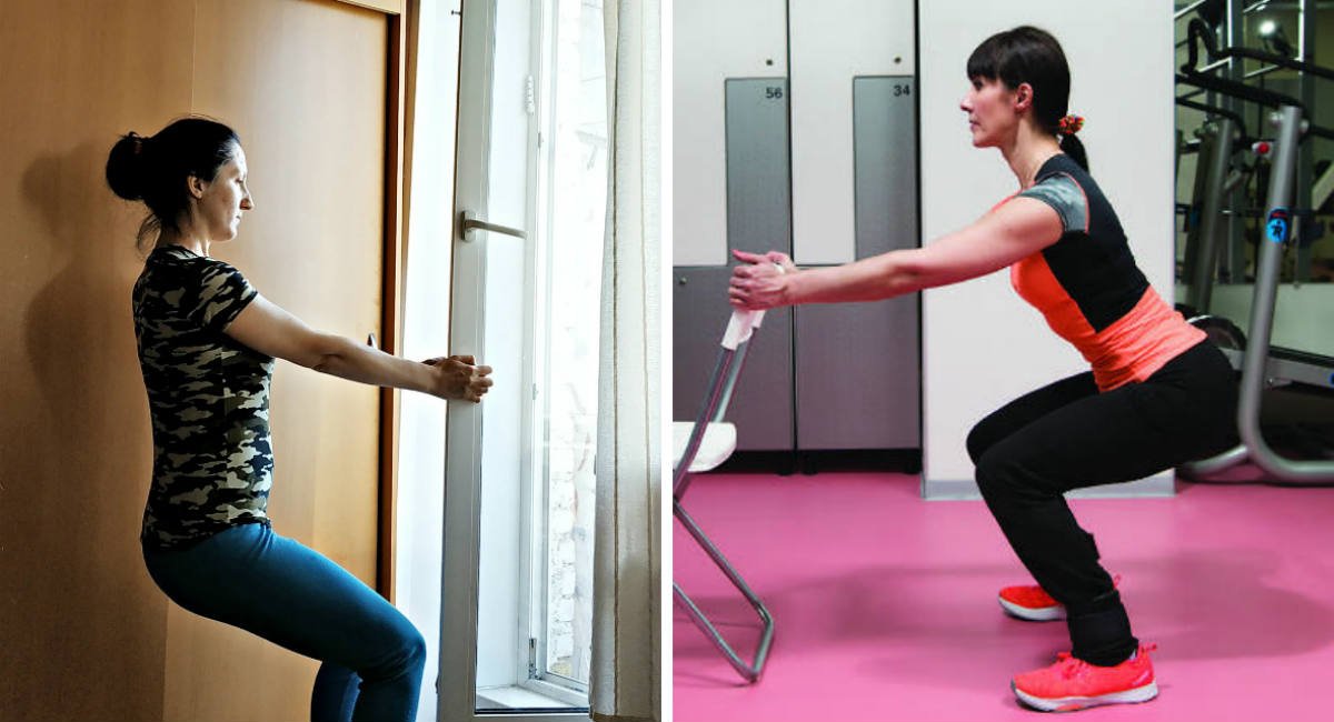 приседания возле опоры