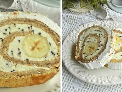 Банановый рулет с шоколадом и взбитыми сливками