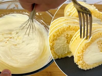 Бисквитный рулет со сливочным кремом