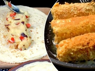 Сытные блинчики с овощной начинкой в кляре