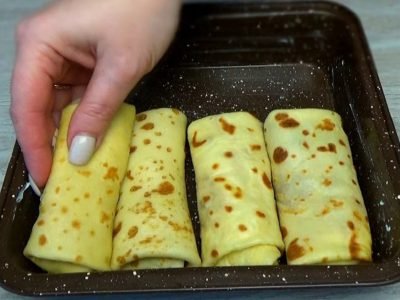 Блины с рисом в сметанной глазури