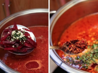 Отменный борщ с маринованными помидорами