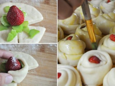 Булочки с ревенем и клубникой