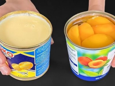 Десерт из сгущенного молока и персиков