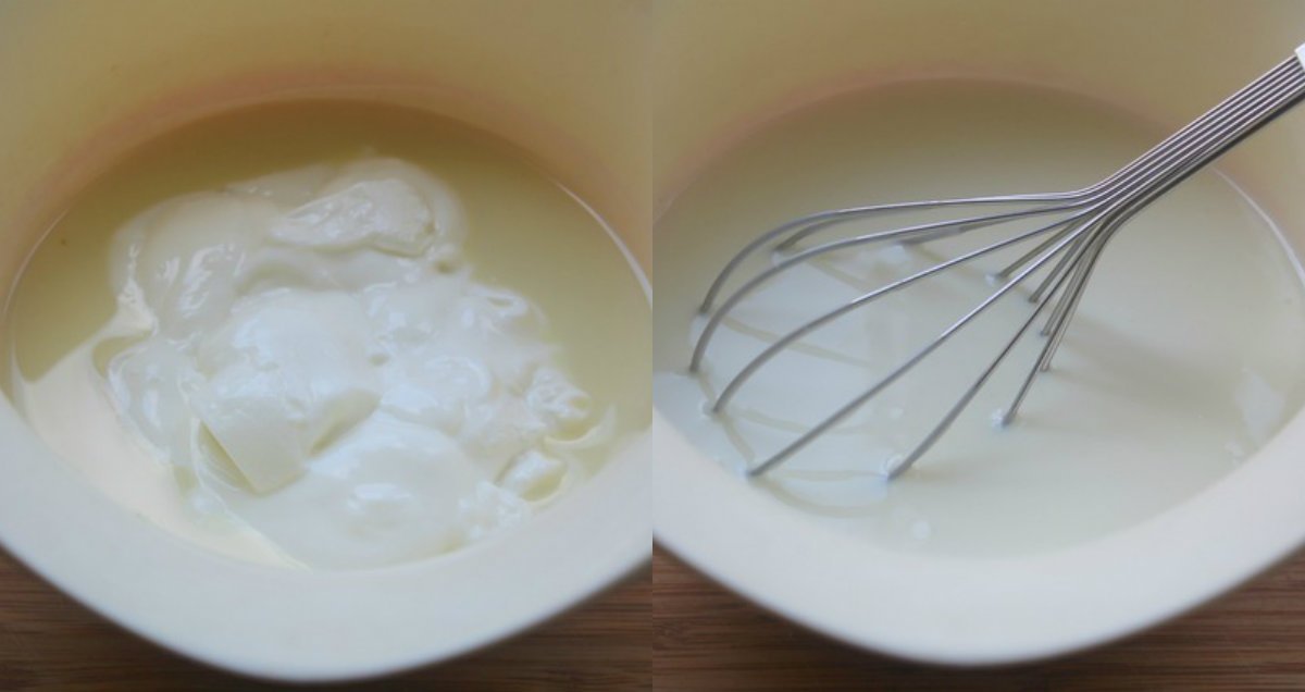 смешивание ингредиентов на десерт