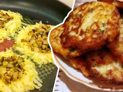 Драники с грибами и сыром на сковороде