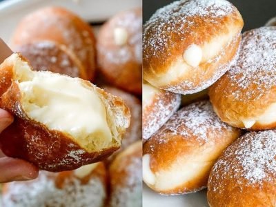 Дрожжевые пончики с заварным кремом