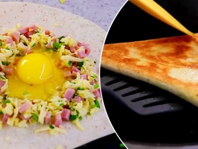 Хрустящая ёка с ветчиной и зеленью