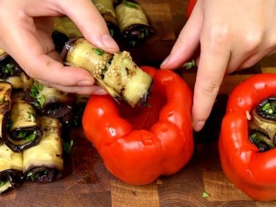 Фаршированный перец с баклажанами на зиму