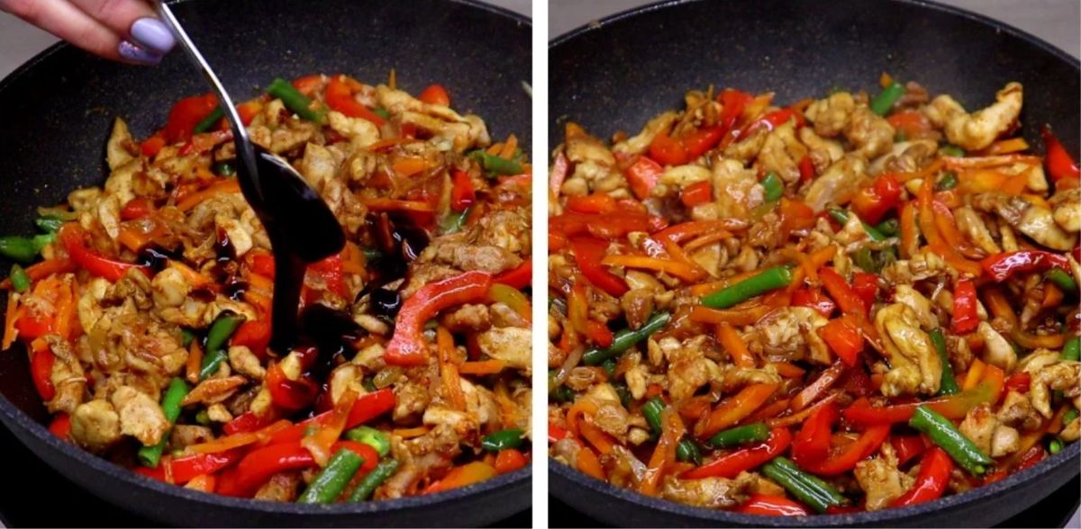 фунчоза с курицей и овощами