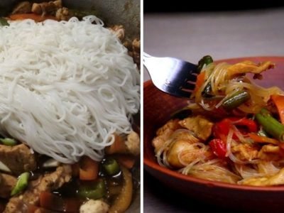 Фунчоза с курицей и овощами