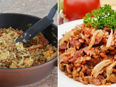 Капуста, тушенная с колбасками