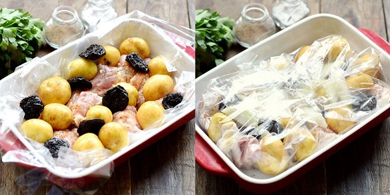 картофель с курицей и черносливом