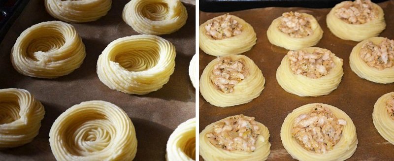 картофельный гнезда с курицей