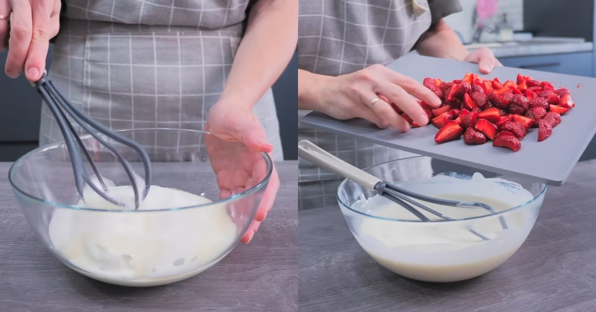 клубничный десерт со сметаной