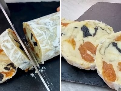 Сладкая колбаска из печенья и сухофруктов