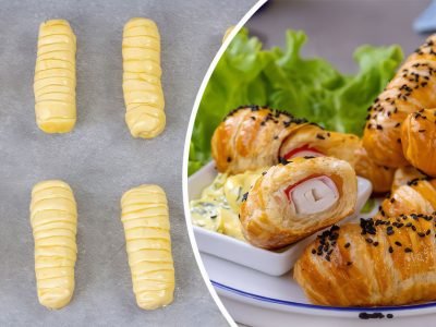 Крабовые палочки в слоеном тесте