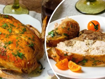 Курица, фаршированная печенью и сухофруктами