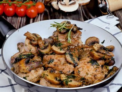 Курица с грибами на сковороде