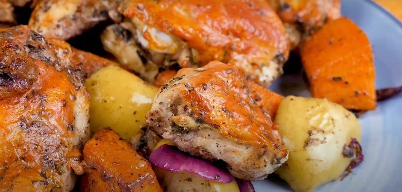 запеченная курица с тыквой