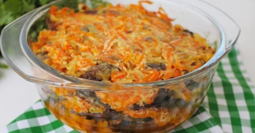 куриная печень с овощами в духовке