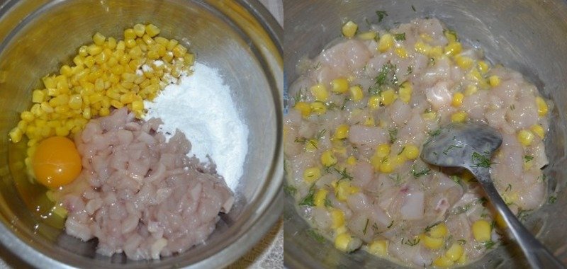 Куриные котлеты с кукурузой, приготовление фарша