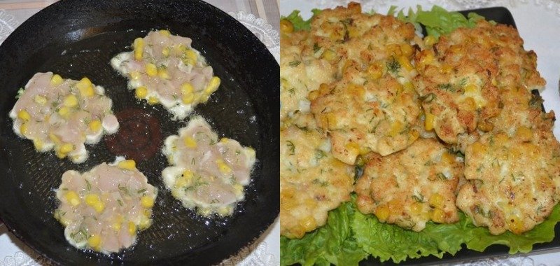Куриные котлеты с кукурузой, приготовление и подача