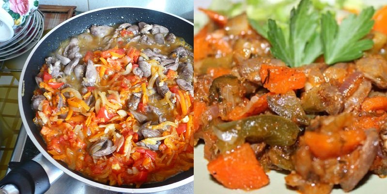 тушеные куриные сердечки