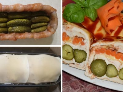 Куриный рулет с сыром и огурцами