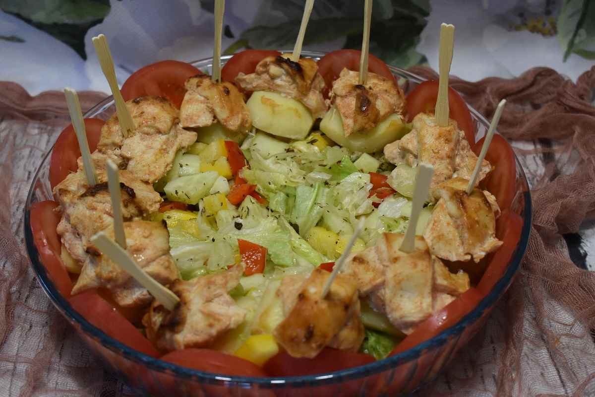 куриный шашлык с овощами