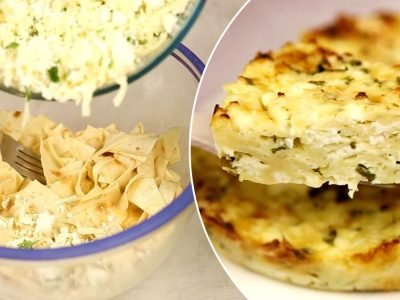 Ленивый пирог из лаваша с сыром и зеленью