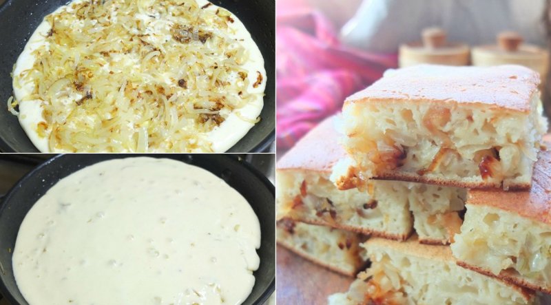 луковый пирог на сковороде