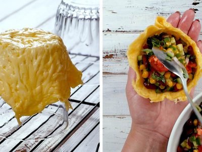 Мексиканский салат с фасолью в сырных корзинках