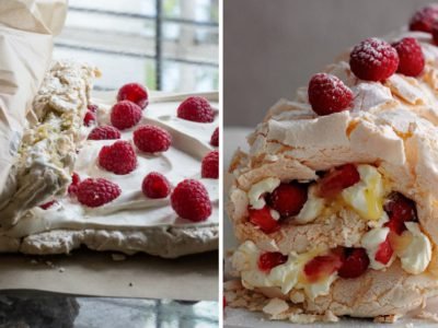 Меренговый рулет с малиной