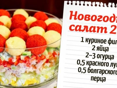 Новогодний салат с курицей и сырными шариками
