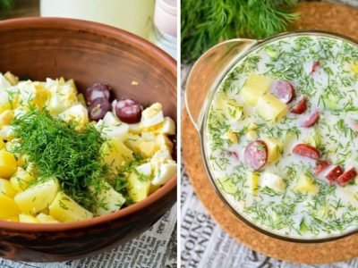 Окрошка на сыворотке со сметаной