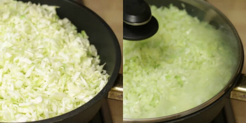 молодая капуста в сковороде